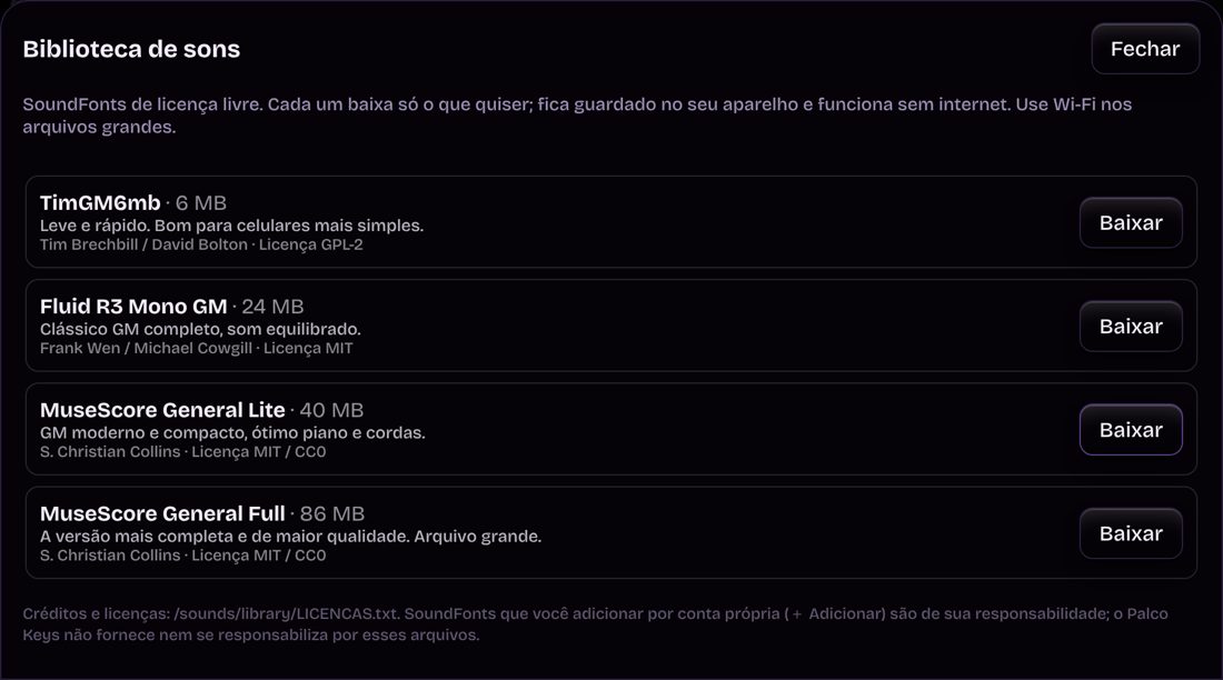 Biblioteca de sons com SoundFonts de licença livre para baixar.